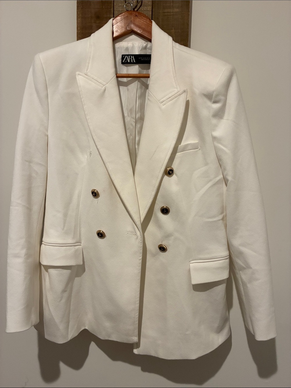 Zara Cream Double-Breasted Blazer with Gold Buttons